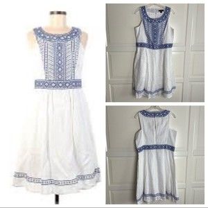 Lands End 100% Linen Embroidered Fit and Flare Dress